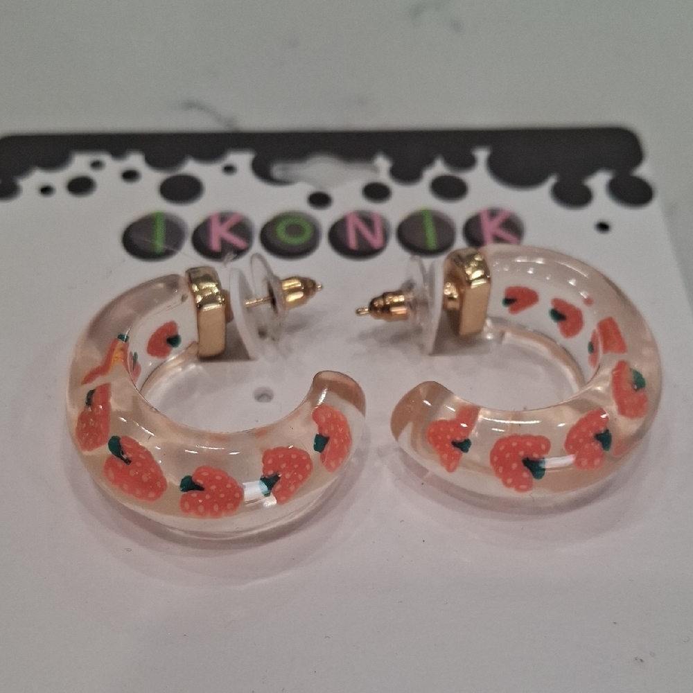 Ikonik Clear Hoop Earrings with Berry Accents